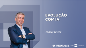 Imagem do vídeo com Edson Teixer e o título "Evolução com IA", destacando a temática de inteligência artificial aplicada à contabilidade.